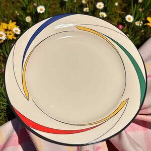 Vintage MCMs Seasons 410 Large Round Serving Platter Blue Red Green Yellow JAPAN